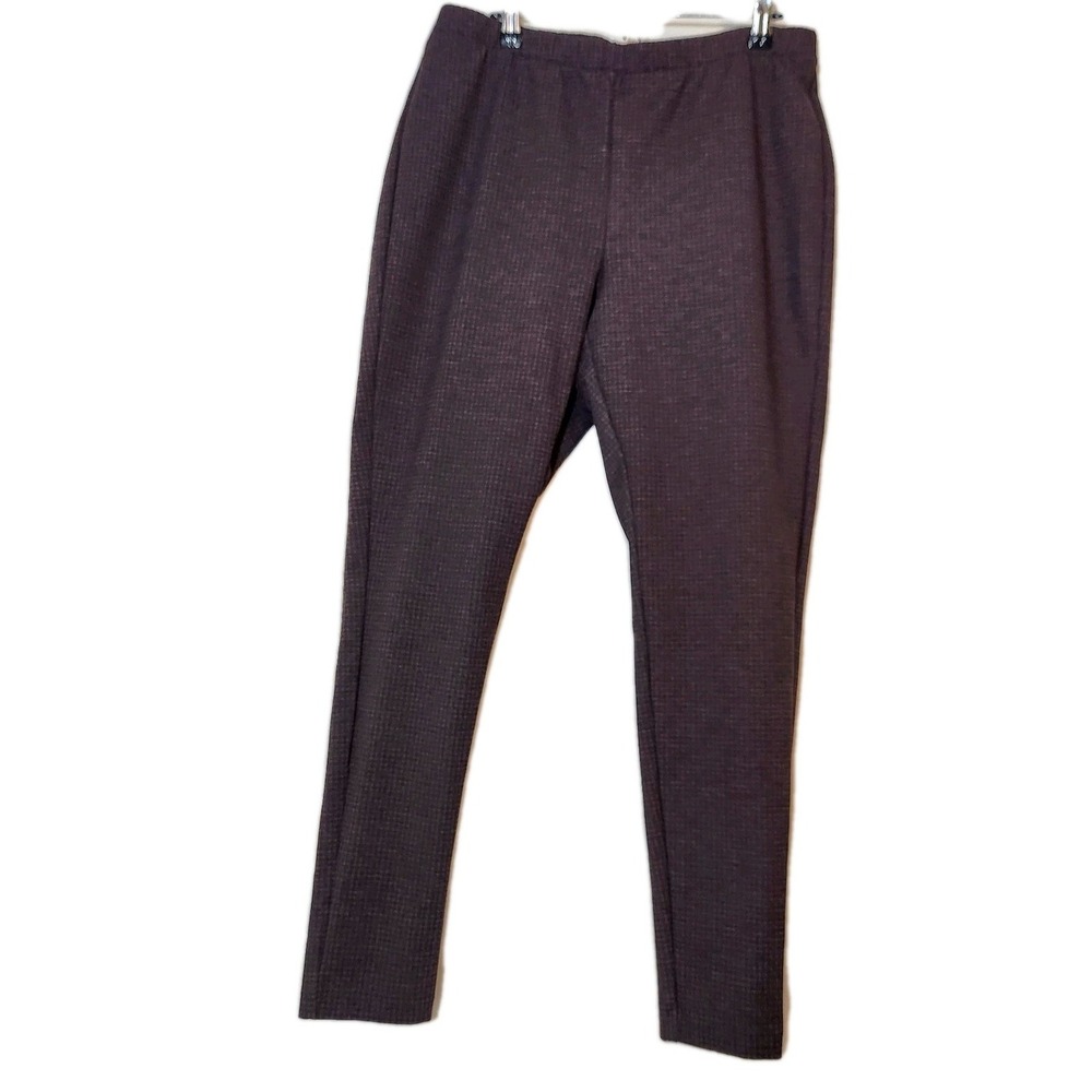 J Jill Brown Check Plaid Ponte Leggings Size L Pull On Elastic Waist Pants